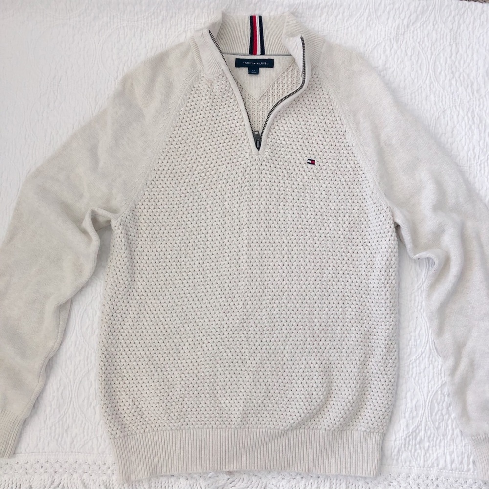 Tommy Hilfiger quarter zip cream sweater